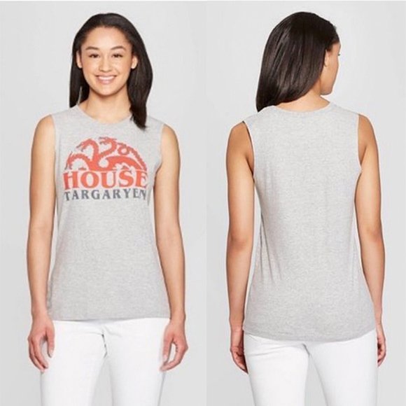 GAME OF THRONES Gray‎ House Of Targaryen DragonCrewneck Sleeveless Tee Sz M - Picture 1 of 7